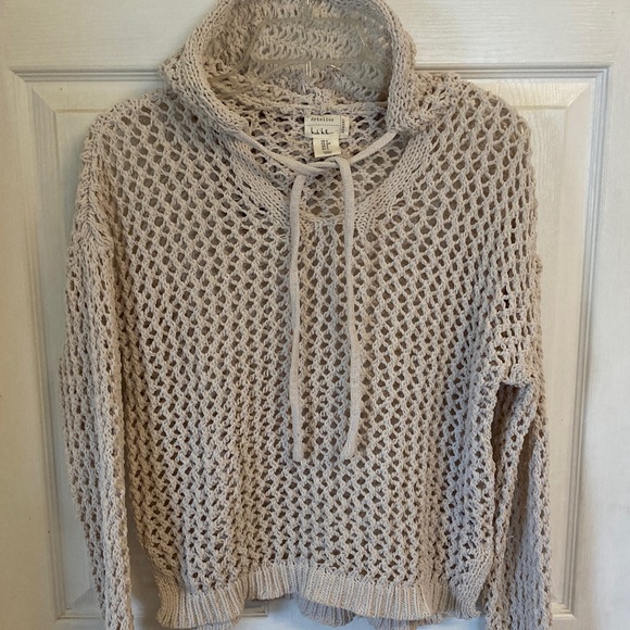 Artelier Nicole Miller Sweaters - Open-Knit Hoodie Sweater in Cream by Artelier Nicole Miller